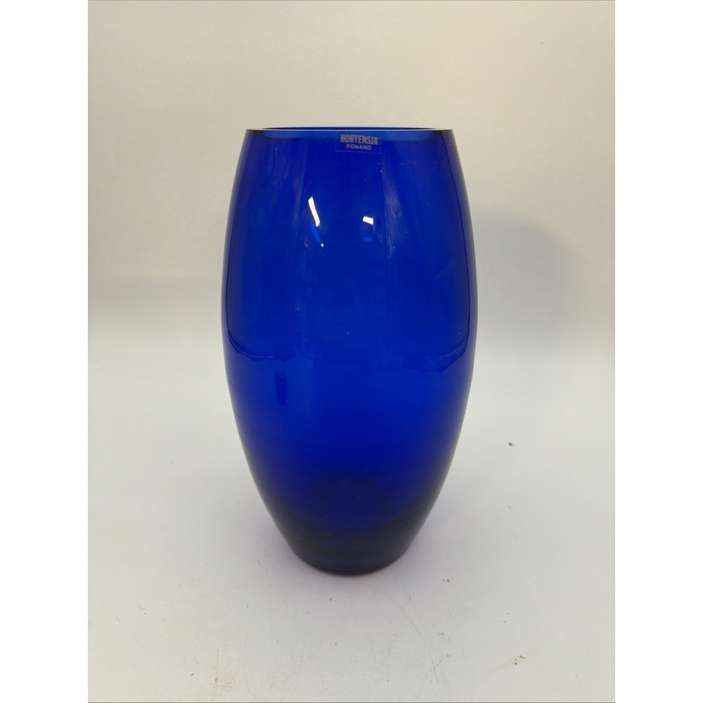 Vintage Hortensja Poland Cobalt Blue Art Glass 10" Vase